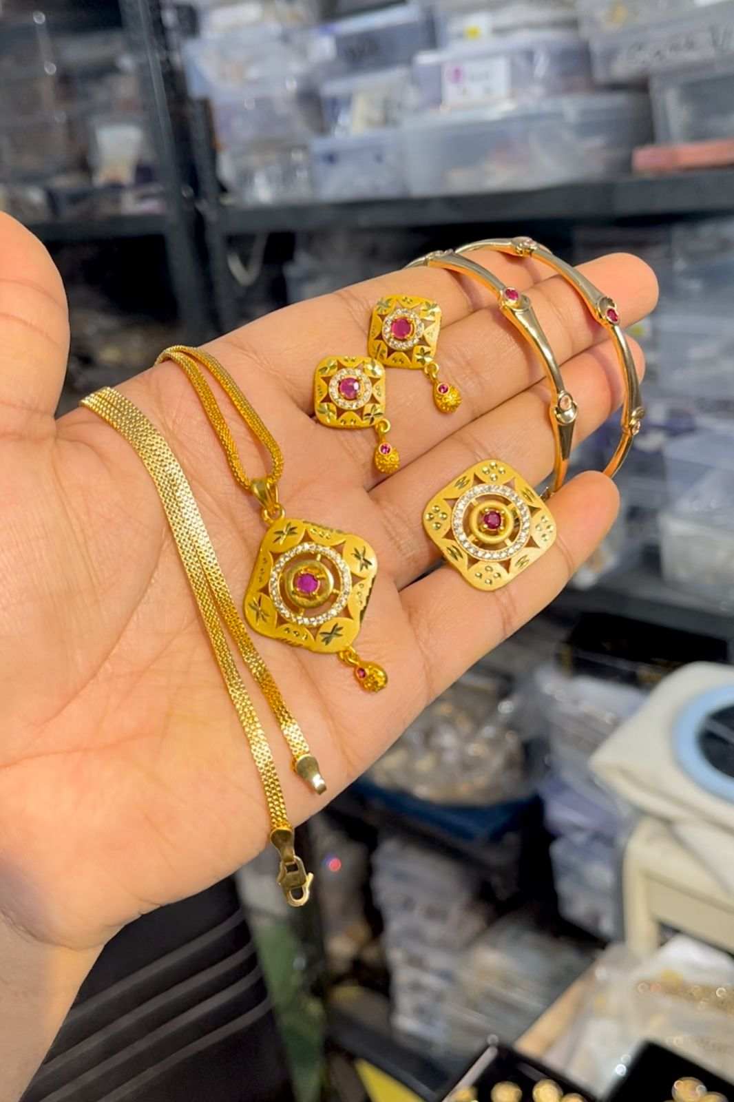 Gold Plated Pendant With Tops Ad Adjustable Ring With Bangle Combo